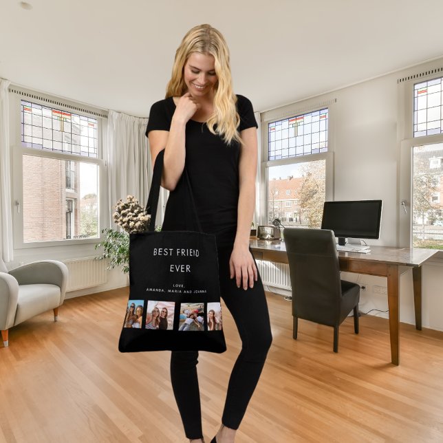 Custom photo best friend collage black white tote bag (Creator Uploaded)