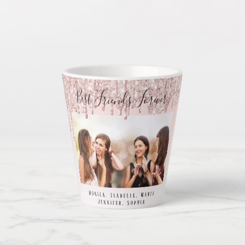Custom photo best friends forever glitter pink latte mug