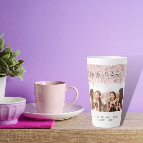 Custom photo best friends forever glitter pink latte mug