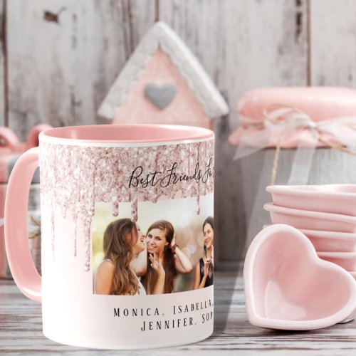 Custom photo best friends forever glitter pink mug