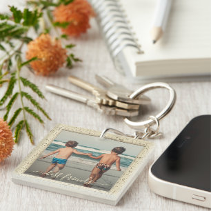 Custom Photo Best Friends Forever Ivory Frame Keychain