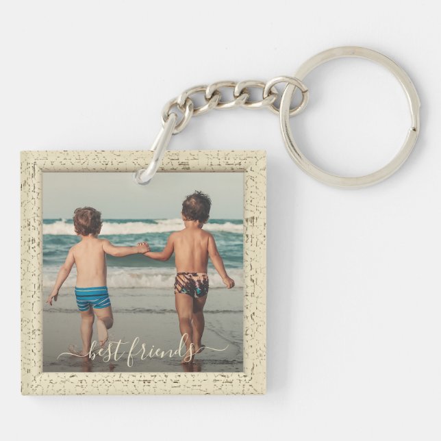 Custom Photo Best Friends Forever Ivory Frame Keychain (Back)