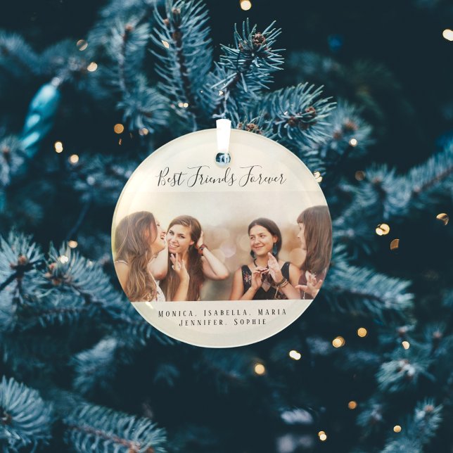 Custom photo best friends forever keepsake glass ornament (Creator Uploaded)