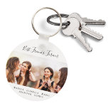Custom photo best friends forever keepsake keychain<br><div class="desc">A gift for your best friend(s) for birthday favor,  Christmas or a special event. Black text: Best Friends Forever,  written with a trendy hand lettered style script. Personalize and use your own photo and names. A chic white background.</div>