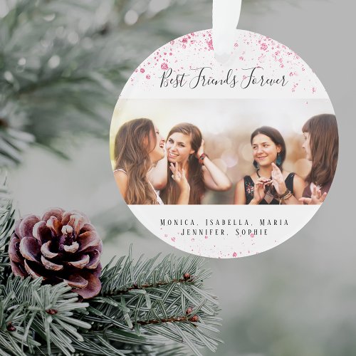 Custom photo best friends forever pink glitter ornament