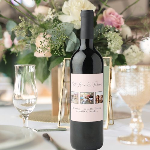 Custom photo best friends forever rose gold pink wine label