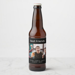 Custom photo best friends men guys black beer bottle label