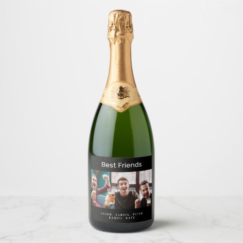 Custom photo best friends men guys black sparkling wine label