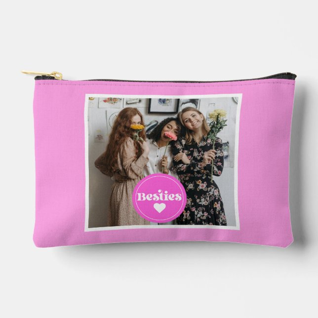 Custom photo best friends pink cute pouch Bag (Front)