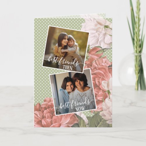 Custom Photo Best Friends Quote Spring Pink Floral Card