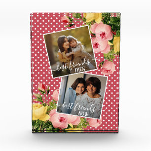 Custom Photo Best Friends Then And Now Pink Floral Block