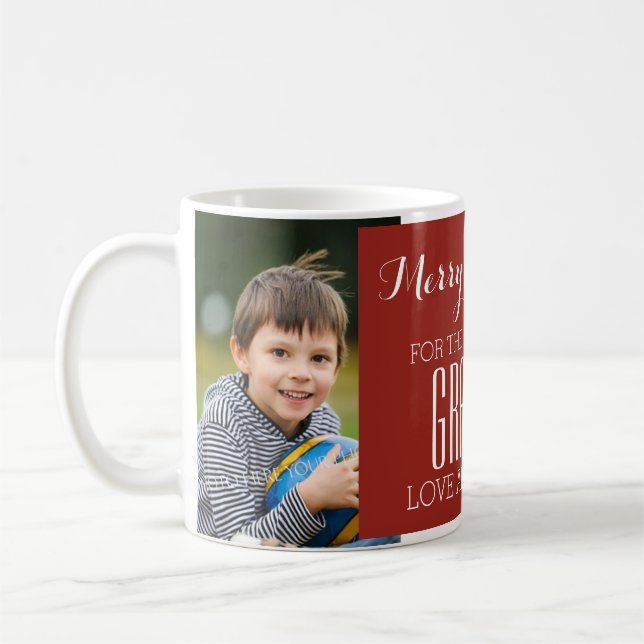 Custom Photo Best Grandma Christmas Mug Red (Left)