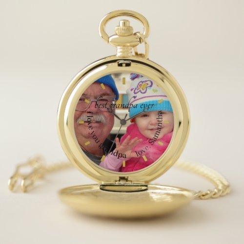 Custom Photo Best Grandpa Ever Gold Pocket Watch