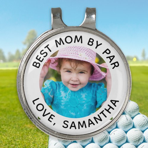 Custom Photo Best Mom By Par Black White Golf Hat Clip