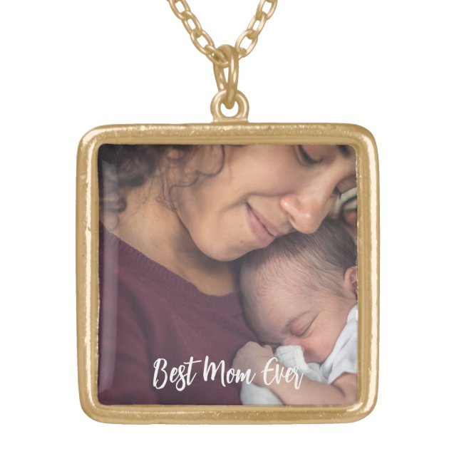 Custom photo Best mom ever Mother's day gift  Gold Plated Necklace (Front)