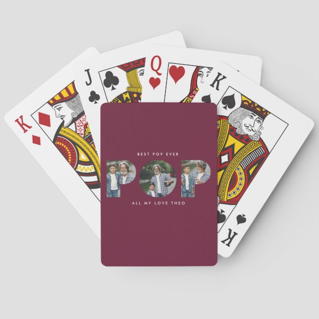 Custom Photo “Best Pop Ever” Burgundy modern Poker Cards (Back)