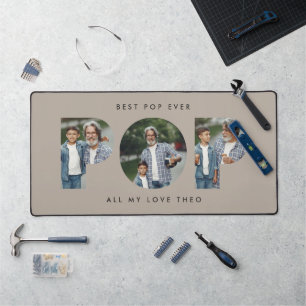 Custom Photo “Best Pop Ever” Navy Beige modern Desk Mat
