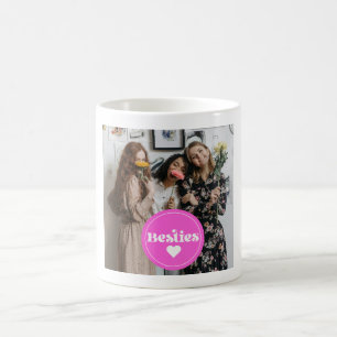 custom photo besties friends retro typography pink coffee mug
