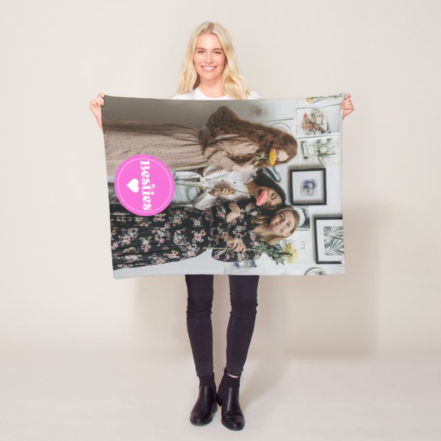custom photo besties friends retro typography pink fleece blanket (In Situ)