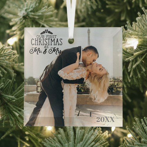 Custom Photo Beveled Glass Christmas Ornament