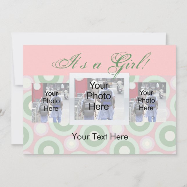Custom Photo Birth Announcement Card, It's a Girl (Front)