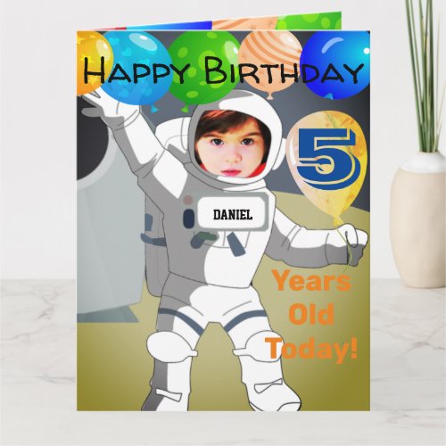 Custom Photo Birthday Card For 5 Year Old Boy
