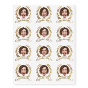 Custom Photo Birthday Gold Wreath Face & Name Temporary Tattoos