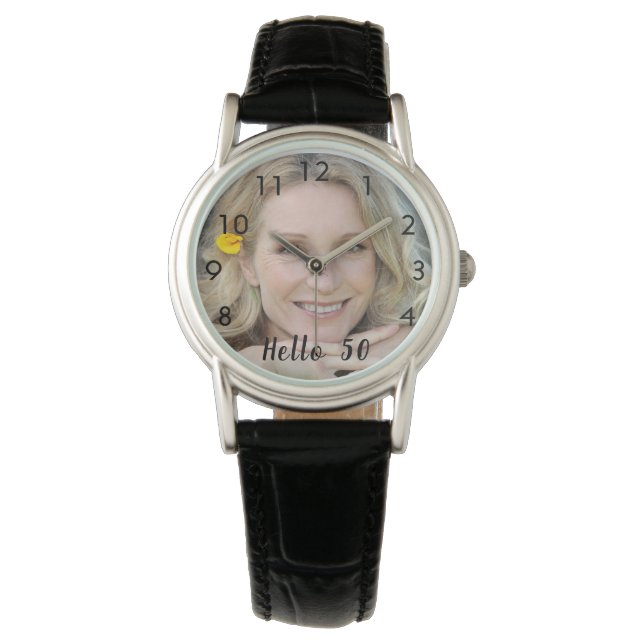 Custom photo birthday hello woman black watch (Front)