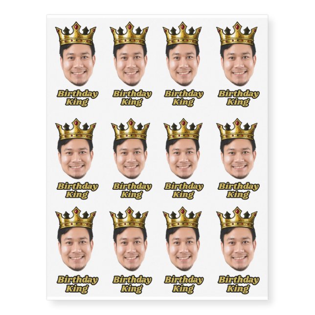Custom Photo “Birthday king” Crown sheet Temporary Tattoos (Front)