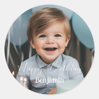 Custom photo birthday modern simple classic round sticker