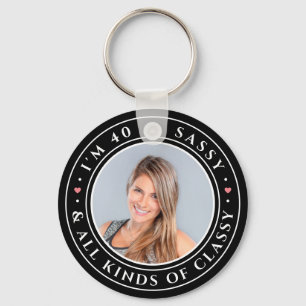 Custom Photo Birthday Party Favors for Women Black Keychain