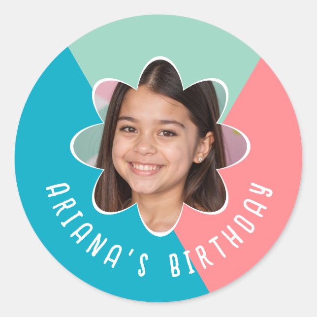 Custom Photo Birthday Party Flower Modern Favor Classic Round Sticker (Front)
