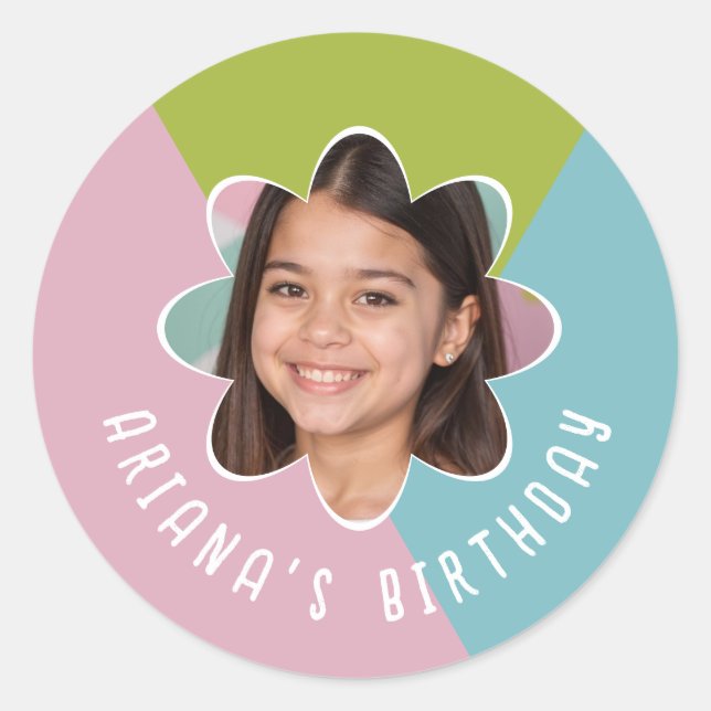 Custom Photo Birthday Party Flower Modern Favor Classic Round Sticker (Front)