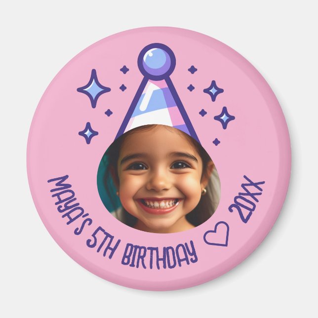 Custom Photo Birthday Party Hat Keepsake Magnet (Front)