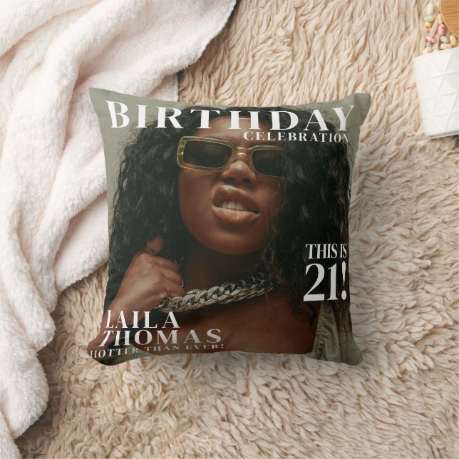 Custom Photo Birthday Party Magazine Cover Decor Throw Pillow (Blanket)
