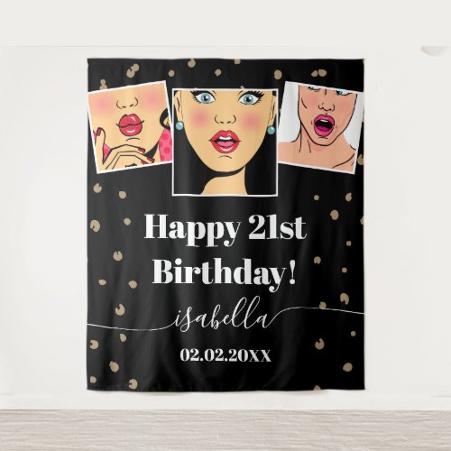 Custom Photo Birthday Party Modern Black Backdrop