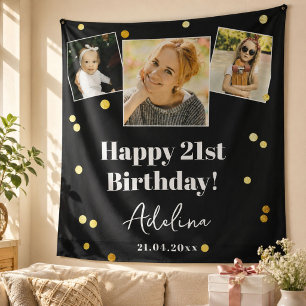 Custom Photo Birthday Party Modern Gold Backdrop
