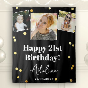 Custom Photo Birthday Party Modern Gold Backdrop