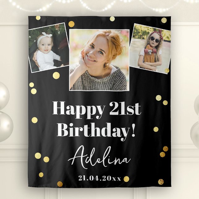 Custom Photo Birthday Party Modern Gold Backdrop (Creator Uploaded)