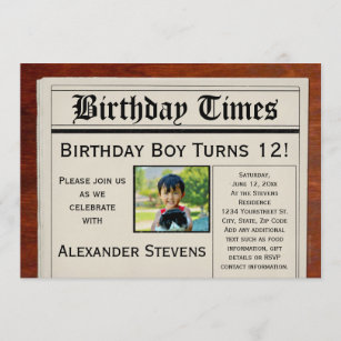 10 Personalised Spoof Newspaper Style Birthday Party PHOTO Invitations N132