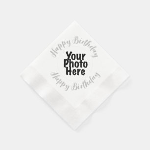 Custom PHOTO Birthday Party Paper Napkins GREY
