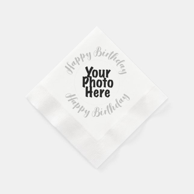 Custom PHOTO Birthday Party Paper Napkins GREY (Corner)