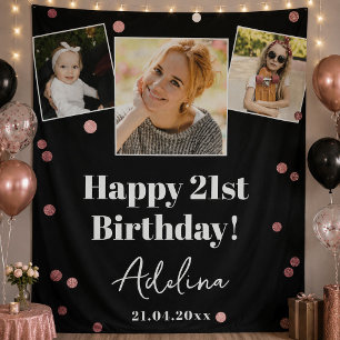 Custom Photo Birthday Party Rose Gold Backdrop