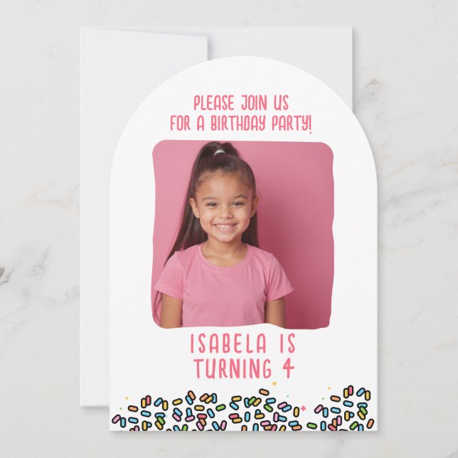 Custom Photo Birthday Party Sprinkles Kids Any Age Invitation (Front)
