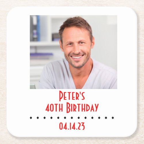 Custom Photo Birthday Party Square Paper Coaster