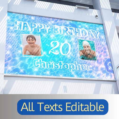 Custom photo Birthday pool party blue water ripple Banner