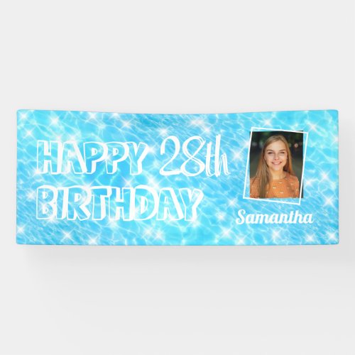 Custom photo Birthday pool party blue water ripple Banner