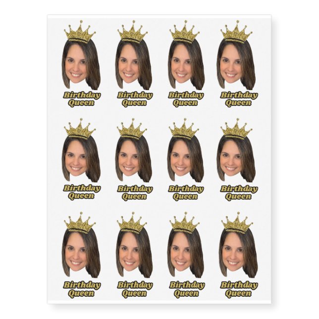 Custom Photo “Birthday Queen” Crown sheet  Temporary Tattoos (Front)