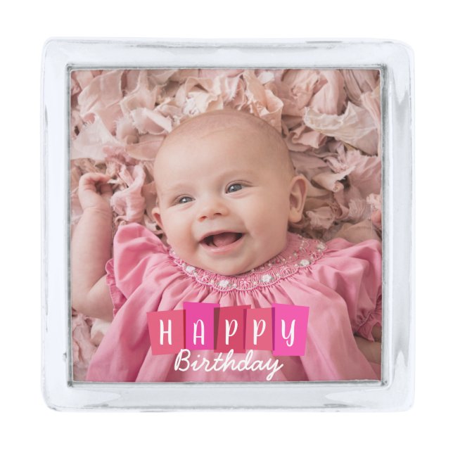 Custom Photo Birthday Silver Finish Lapel Pin (Front)