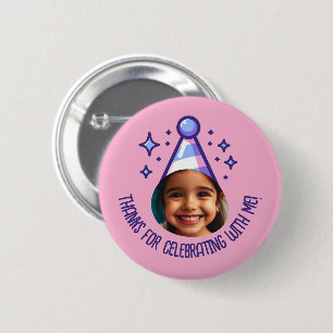 Custom Photo Birthday Thanks Party Hat Favors Button
